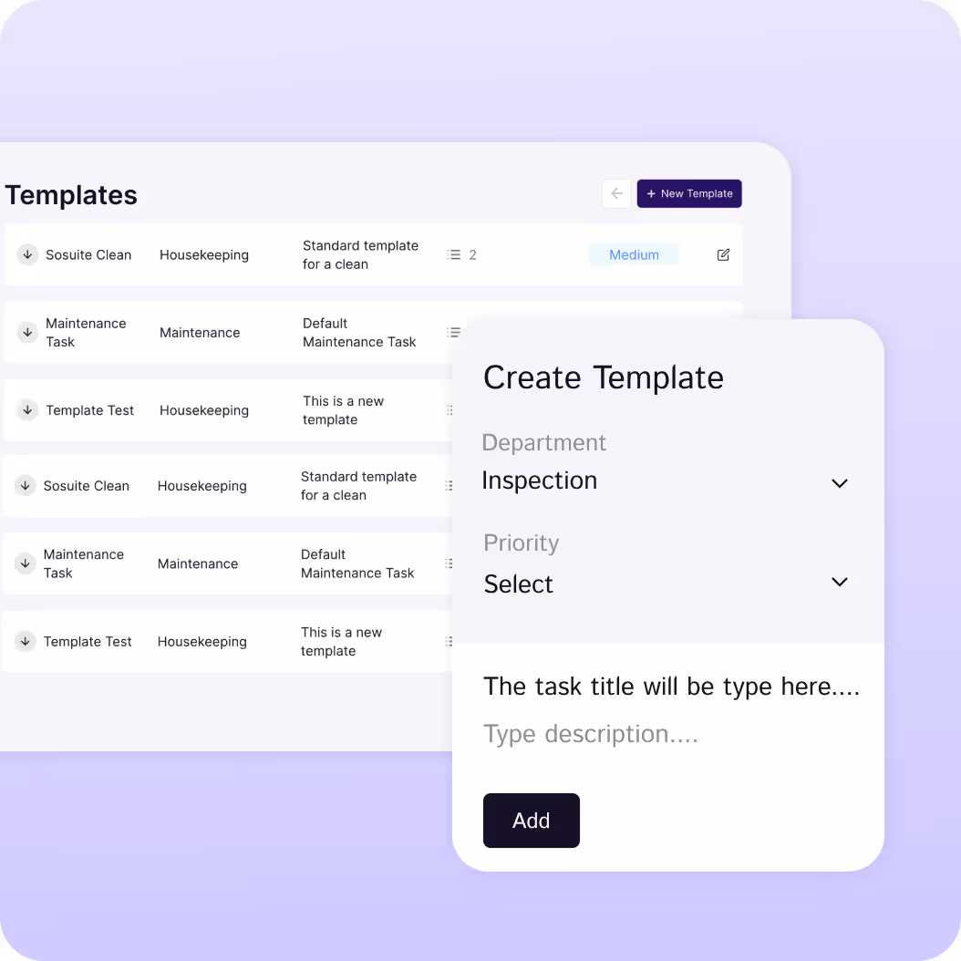 SuiteKeeper task management dashboard with team assignments and schedules
